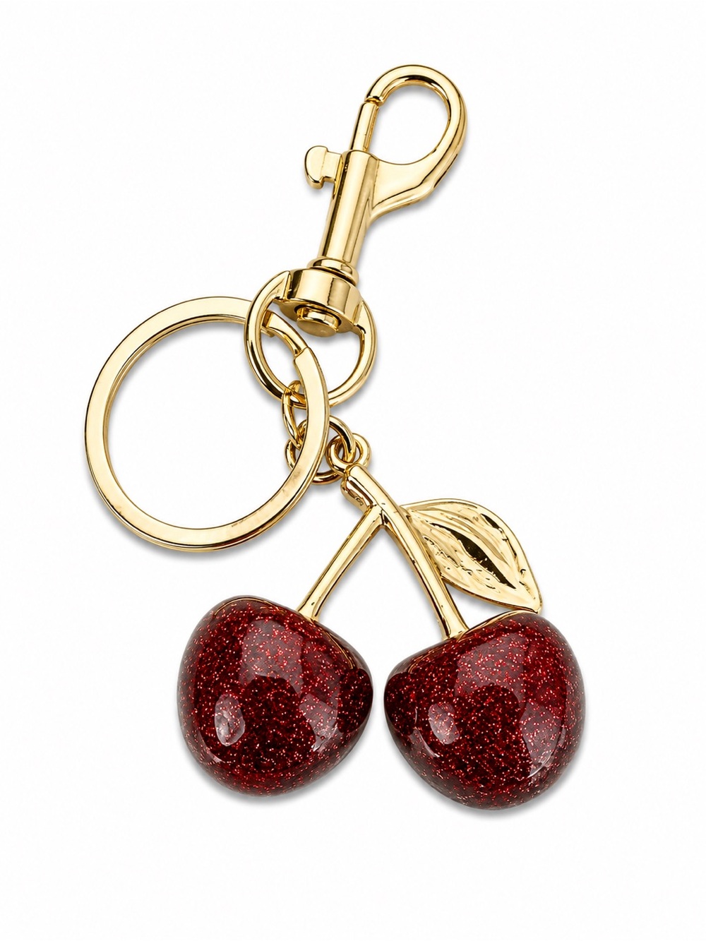 Sparkly Cherry Bag Charm Keychain – Red Glitter Double Cherry Purse Accessory
